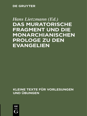 cover image of Das muratorische Fragment und die monarchianischen Prologe zu den Evangelien